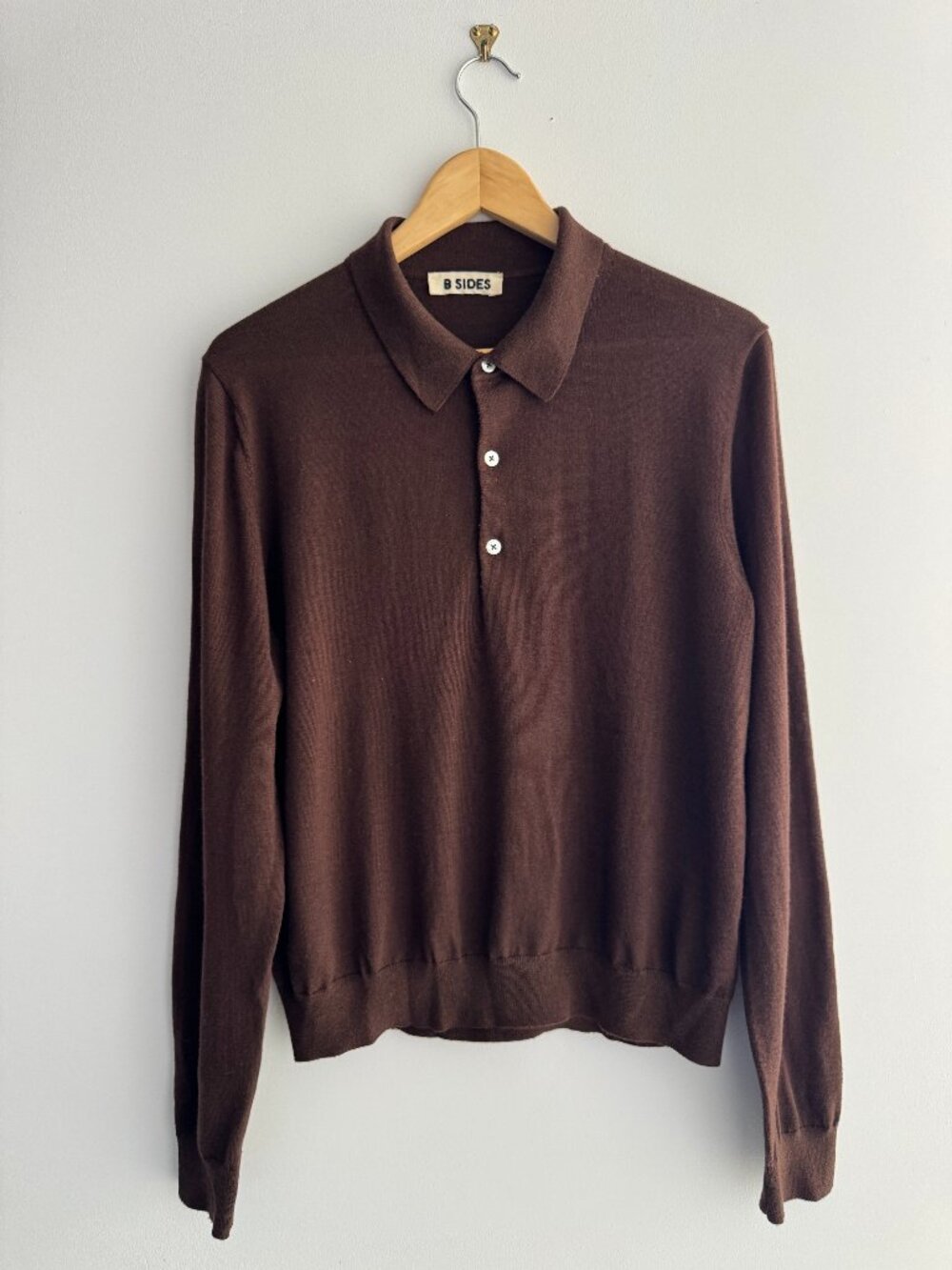B Sides Merino Wool Polo Sweater, Brown, L